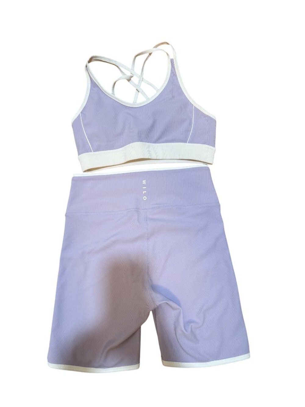 WILLO Lavender Ribbed Sports Bra & Bike Short Set with White Trim